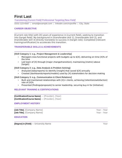 Career Changer resume template preview