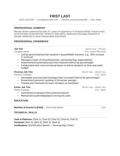Classic Professional resume template preview
