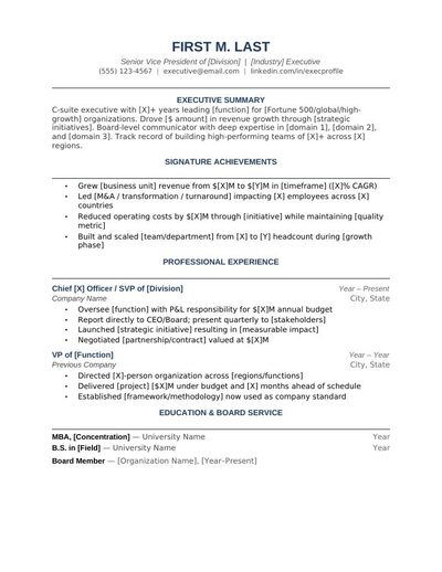 Executive resume template preview