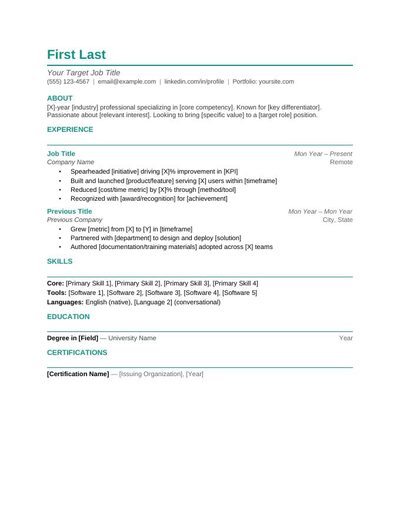 Modern Clean resume template preview